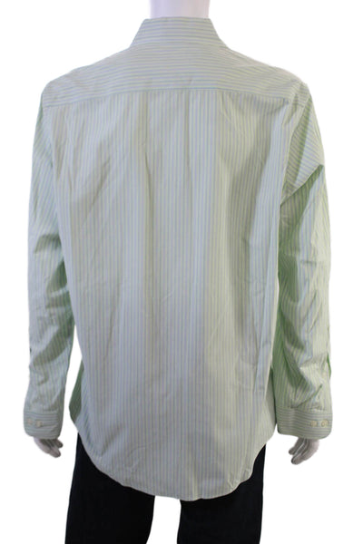 Brooks Brothers Mens Button-Down Dress Shirt Green Striped Irish Linen Size L