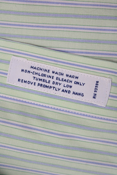Brooks Brothers Mens Button-Down Dress Shirt Green Striped Irish Linen Size L