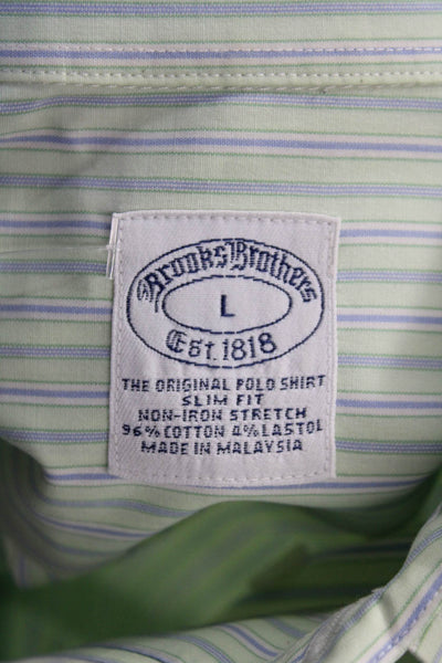Brooks Brothers Mens Button-Down Dress Shirt Green Striped Irish Linen Size L
