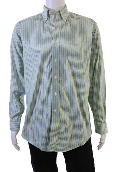 Brooks Brothers Mens Button-Down Long Sleeve Striped Blue Cotton Shirt Size M