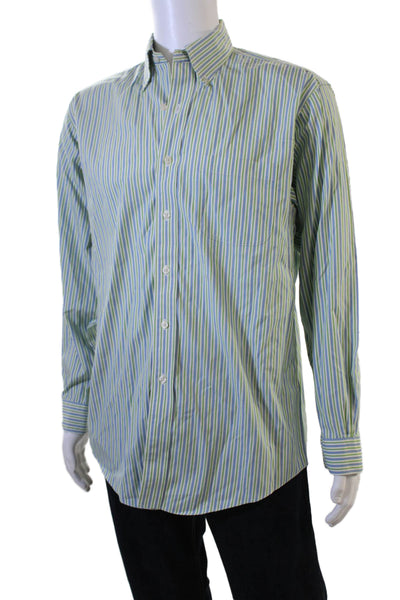Brooks Brothers Mens Button-Down Long Sleeve Striped Blue Cotton Shirt Size M