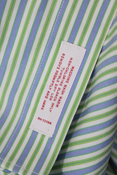 Brooks Brothers Mens Button-Down Long Sleeve Striped Blue Cotton Shirt Size M