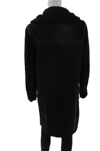 Zara Womens Black Vegan Suede Biker Overcoat Buckle Long Sleeve Size XS