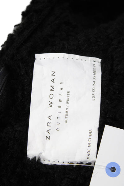 Zara Womens Black Vegan Suede Biker Overcoat Buckle Long Sleeve Size XS