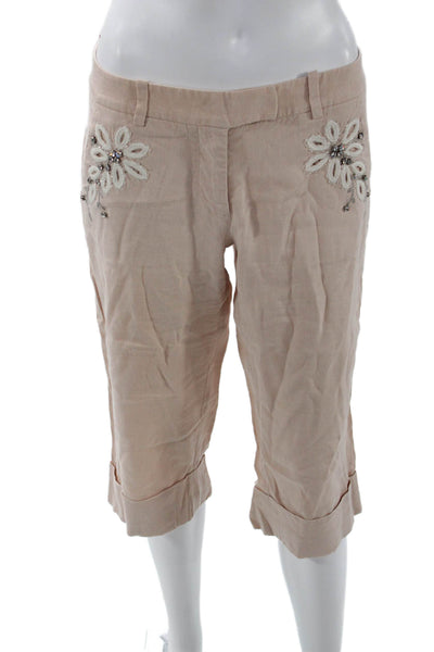 Robert Rodriguez Unisex Bermuda Chino Shorts 100% Silk Floral Beige Size 6