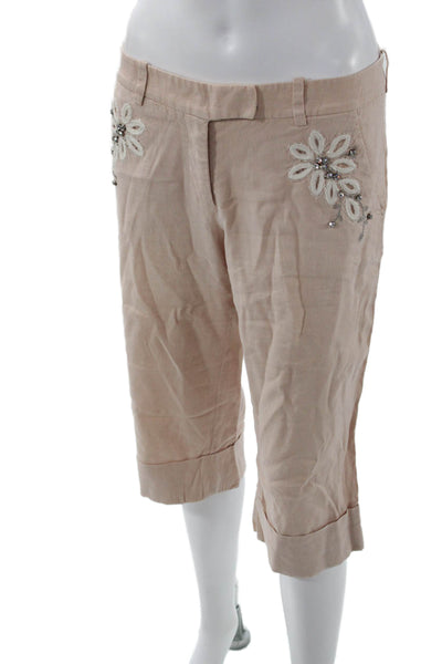 Robert Rodriguez Unisex Bermuda Chino Shorts 100% Silk Floral Beige Size 6