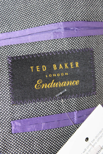 Ted Baker London Mens 2 Piece Gray Wool Geometric Suit Jacket Button Size 44