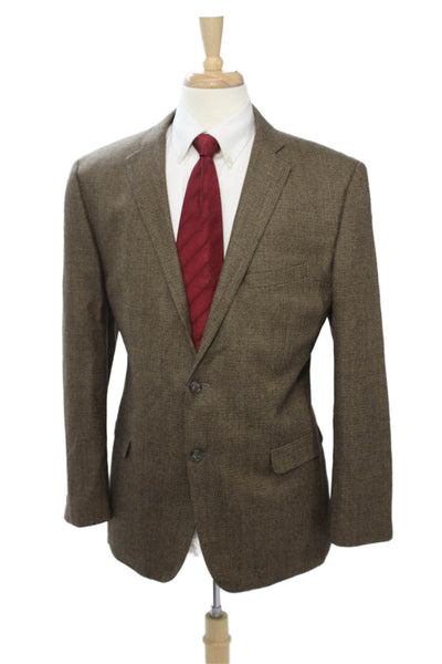 Adolfo Mens Brown Check Lambswool Sport Coat Button Classic Size 44