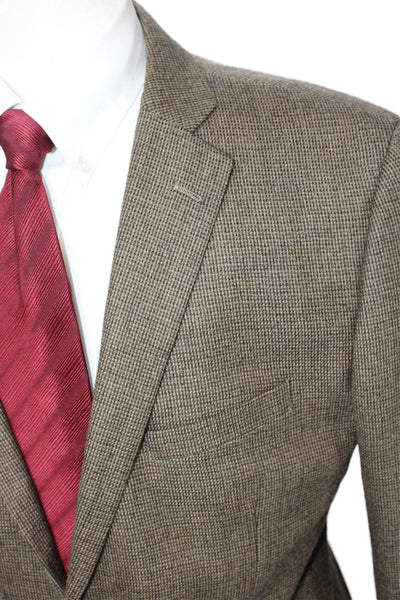 Adolfo Mens Brown Check Lambswool Sport Coat Button Classic Size 44