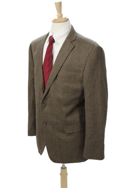 Adolfo Mens Brown Check Lambswool Sport Coat Button Classic Size 44