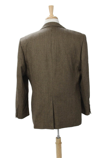 Adolfo Mens Brown Check Lambswool Sport Coat Button Classic Size 44