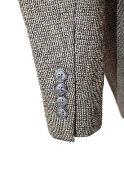 Adolfo Mens Brown Check Lambswool Sport Coat Button Classic Size 44