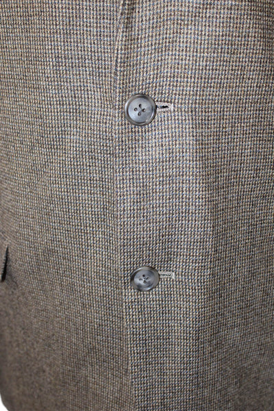 Adolfo Mens Brown Check Lambswool Sport Coat Button Classic Size 44