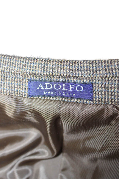 Adolfo Mens Brown Check Lambswool Sport Coat Button Classic Size 44