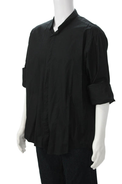 Donna Karan New York Mens Black Cotton Band Collar Button-Up Shirt Size 16.5