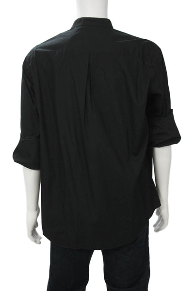 Donna Karan New York Mens Black Cotton Band Collar Button-Up Shirt Size 16.5