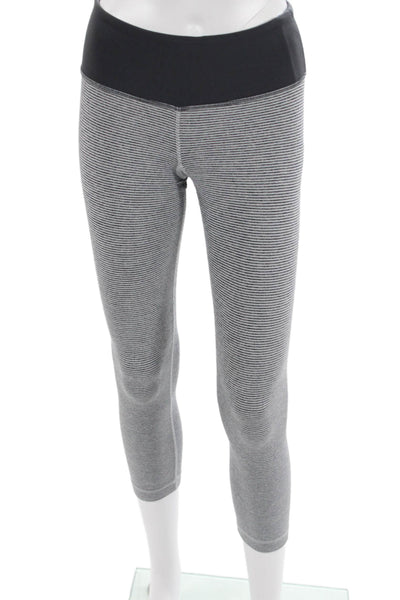 Lululemon Women Capri Cropped Leggings Black Nylon Striped Size 6