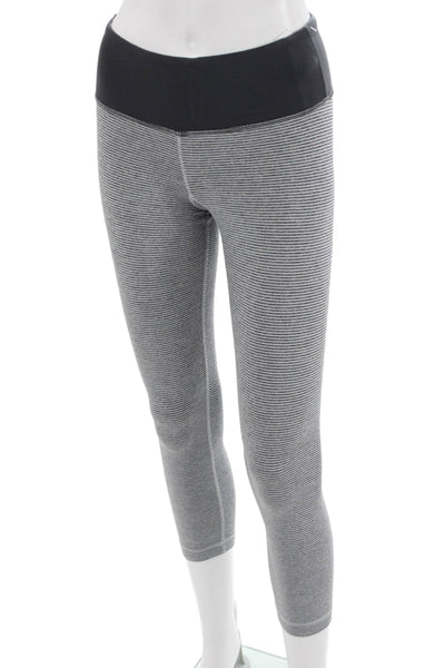 Lululemon Women Capri Cropped Leggings Black Nylon Striped Size 6