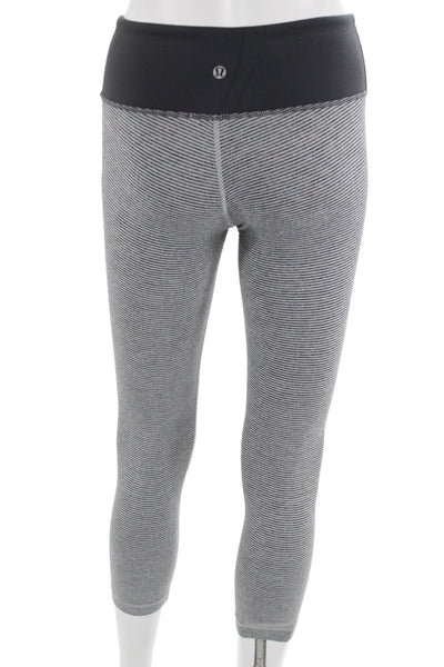 Lululemon Women Capri Cropped Leggings Black Nylon Striped Size 6
