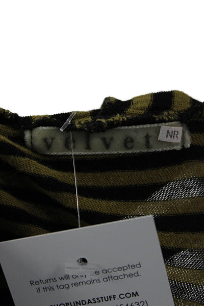 Velvet Women Black Striped Long Sleeve Bohemian Blouse Polyester Cotton Size M