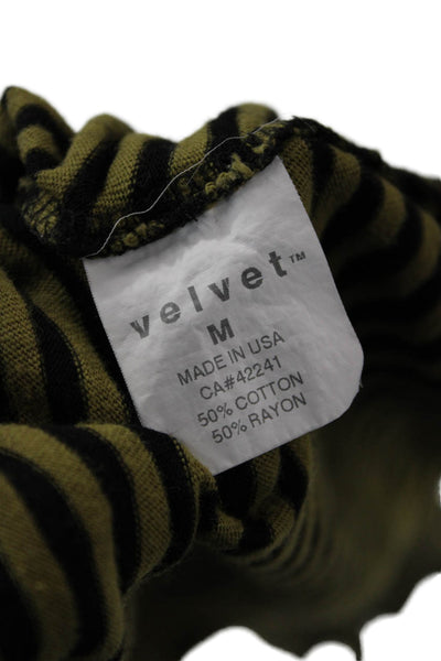 Velvet Women Black Striped Long Sleeve Bohemian Blouse Polyester Cotton Size M