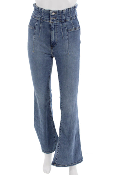 We The Free Womens Flared Paperbag Jeans Blue Button High Rise Size 27