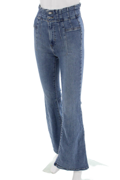 We The Free Womens Flared Paperbag Jeans Blue Button High Rise Size 27