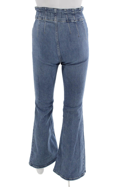 We The Free Womens Flared Paperbag Jeans Blue Button High Rise Size 27