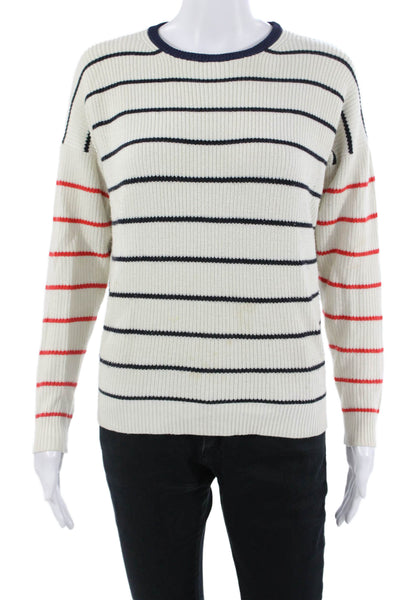 Kule Unisex Pullover White Striped Crew Neck Long Sleeve Cotton Blend Size XS