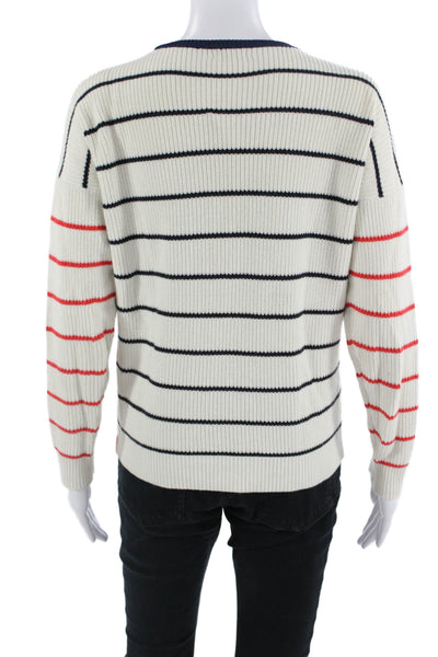 Kule Unisex Pullover White Striped Crew Neck Long Sleeve Cotton Blend Size XS