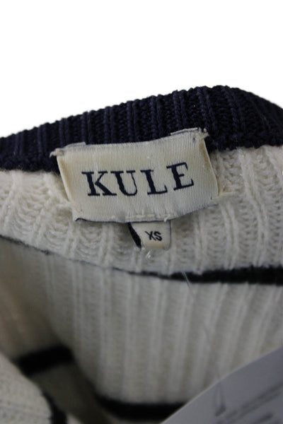 Kule Unisex Pullover White Striped Crew Neck Long Sleeve Cotton Blend Size XS