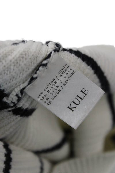 Kule Unisex Pullover White Striped Crew Neck Long Sleeve Cotton Blend Size XS