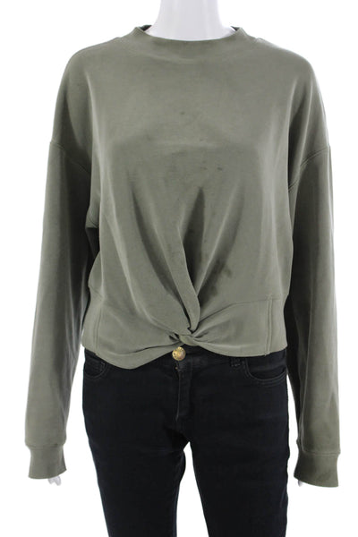 Club Monaco Womens Green Pullover Sweatshirt Button Crew Neck Size M