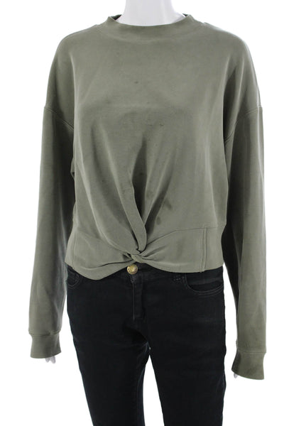 Club Monaco Womens Green Pullover Sweatshirt Button Crew Neck Size M