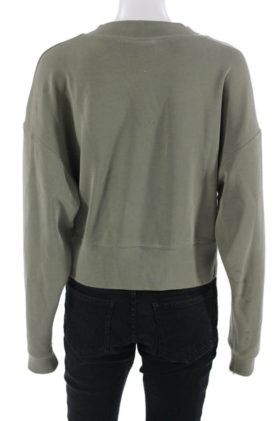 Club Monaco Womens Green Pullover Sweatshirt Button Crew Neck Size M