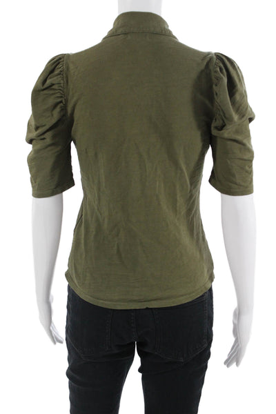 Nation LTD Womens Green Cotton Collared Button Up Blouse Short Sleeve Size XS