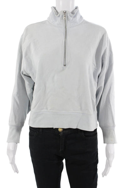 AYR Women Pullover Sweatshirt Light Blue Mock Neck Zip Cotton Size XS