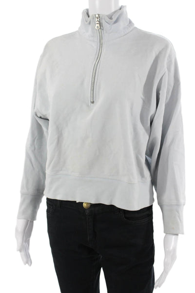AYR Women Pullover Sweatshirt Light Blue Mock Neck Zip Cotton Size XS
