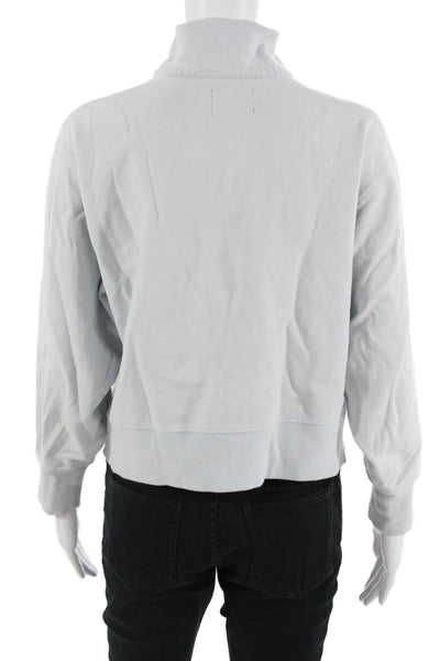 AYR Women Pullover Sweatshirt Light Blue Mock Neck Zip Cotton Size XS