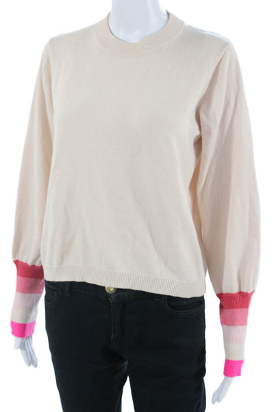 Whisper By Brodie Women Striped Crew Neck Pullover Beige Silk Size M