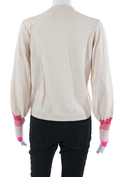 Whisper By Brodie Women Striped Crew Neck Pullover Beige Silk Size M
