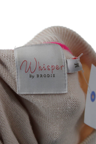 Whisper By Brodie Women Striped Crew Neck Pullover Beige Silk Size M