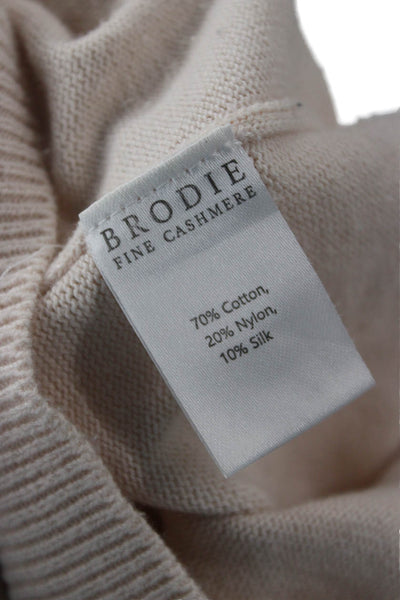Whisper By Brodie Women Striped Crew Neck Pullover Beige Silk Size M