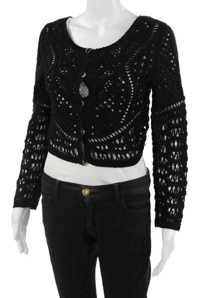 Ba&Sh Womens Black Button Cardigan Long Sleeve Round Neck Size 2