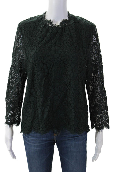 Joie Women Green Floral High Neck Long Sleeve Button Blouse Size L
