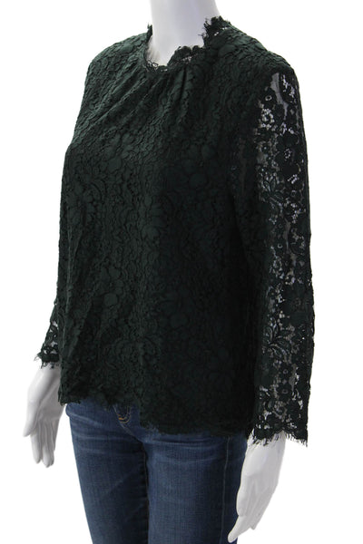 Joie Women Green Floral High Neck Long Sleeve Button Blouse Size L