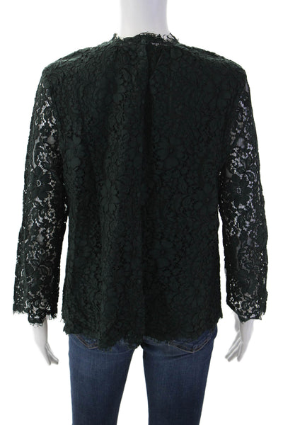 Joie Women Green Floral High Neck Long Sleeve Button Blouse Size L