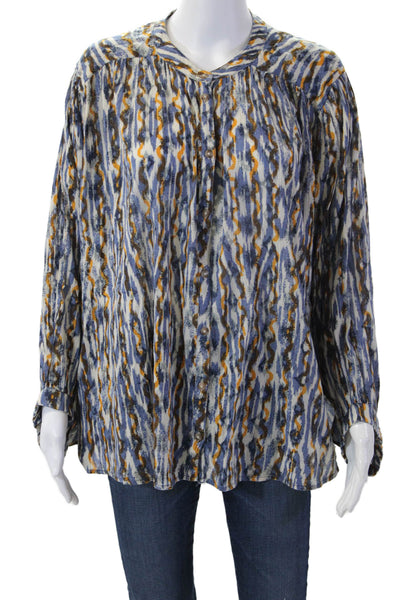 Pilcro Anthropologie Women Tunic Blue Cotton Button-up Long Sleeve Size L
