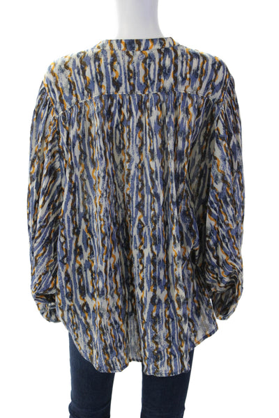 Pilcro Anthropologie Women Tunic Blue Cotton Button-up Long Sleeve Size L