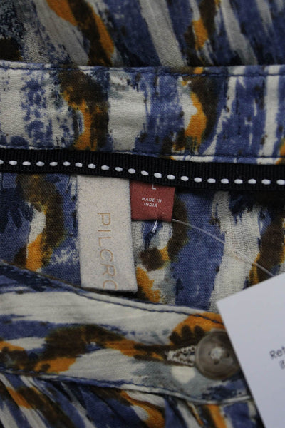 Pilcro Anthropologie Women Tunic Blue Cotton Button-up Long Sleeve Size L